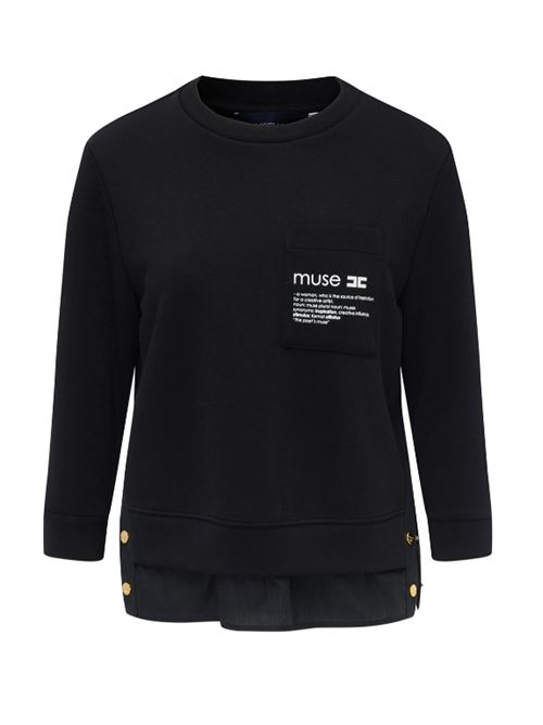 SWEATSHIRT WITH POPLIN DETAILS ELISABETTA FRANCHI | MD00656E2110 Nero